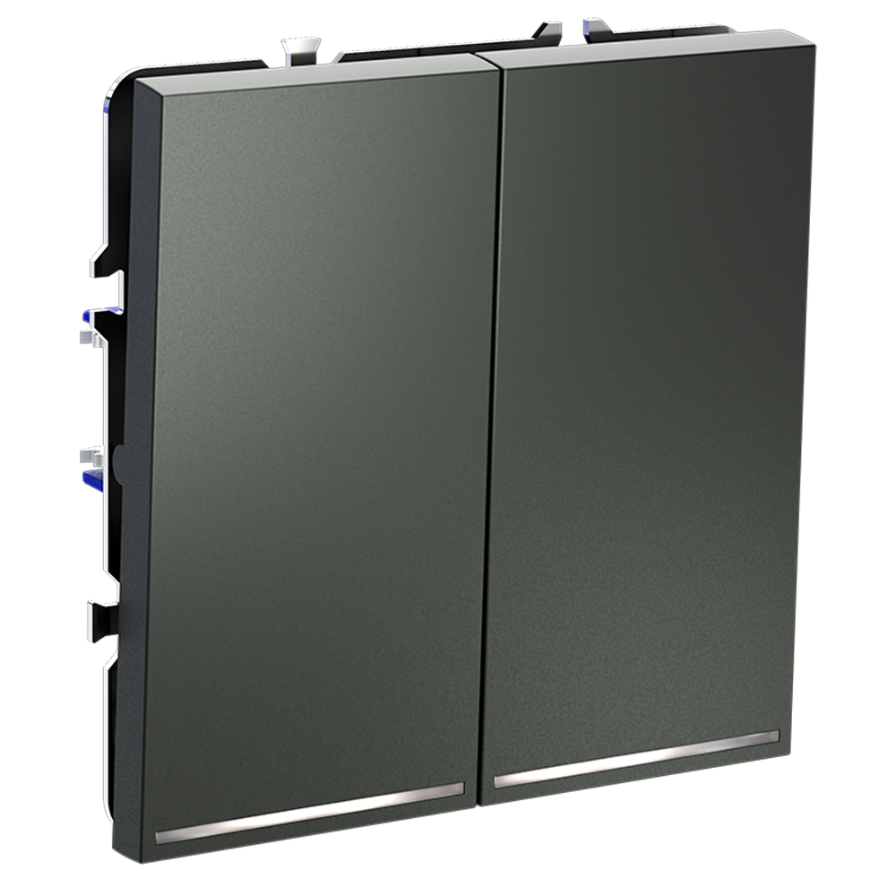 Проходной переключатель встраиваемый VOLTUM S70 двухклавишный с подсветкой 10А, (титан)