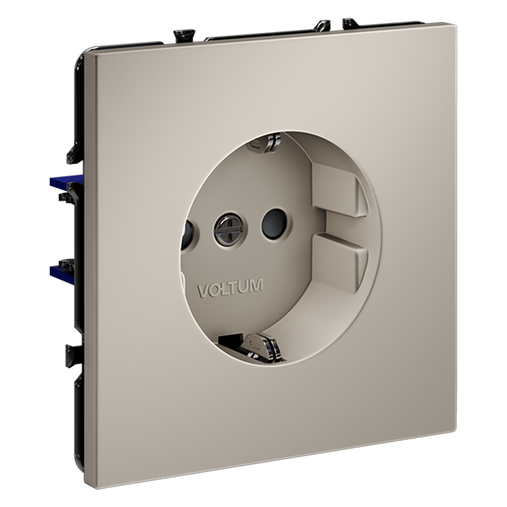 Розетка встраиваемая VOLTUM S70 с заземлением и защитными шторками, 16А, (кашемир)