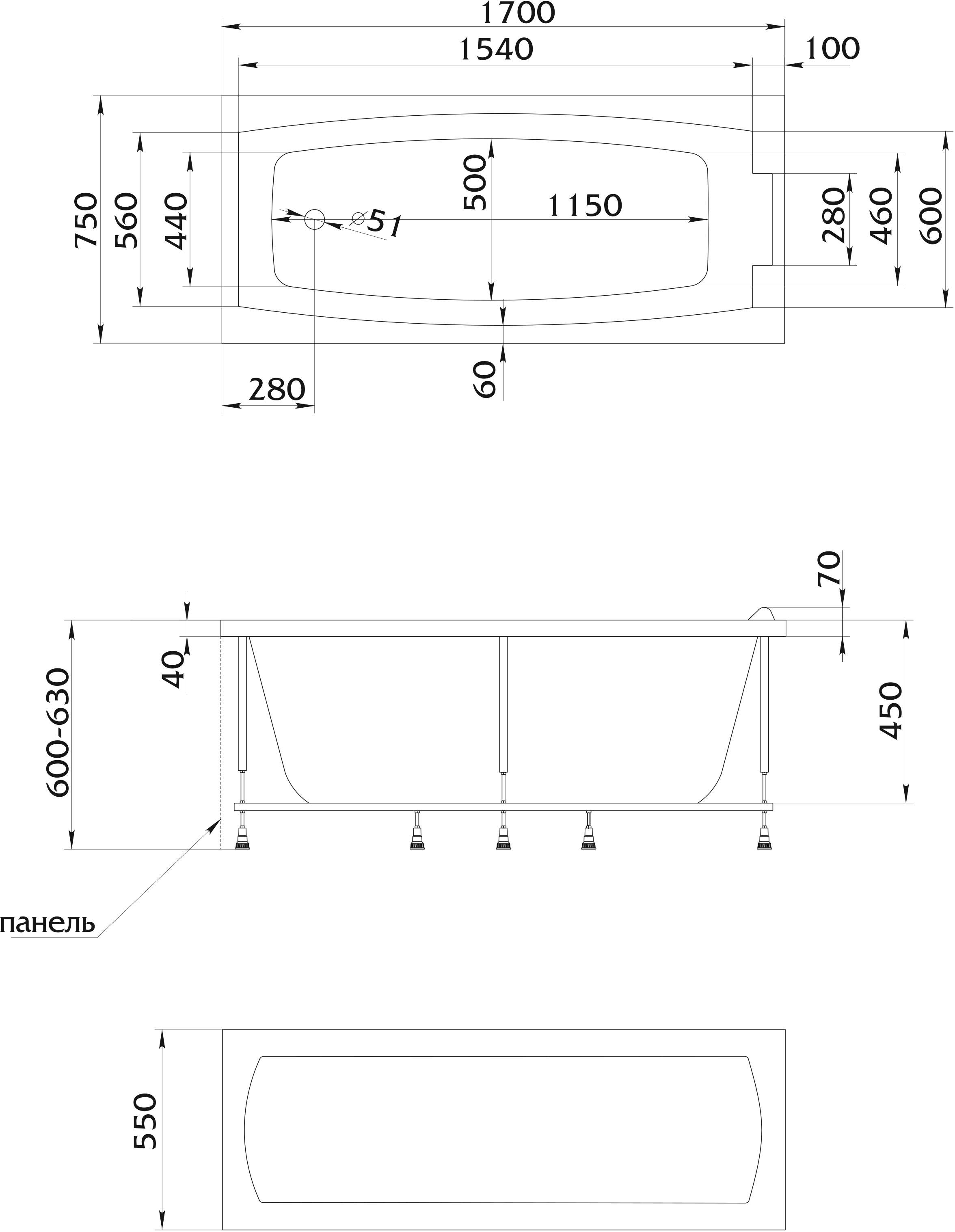 Акриловая ванна Creto Elite 170х75 см 11-17075