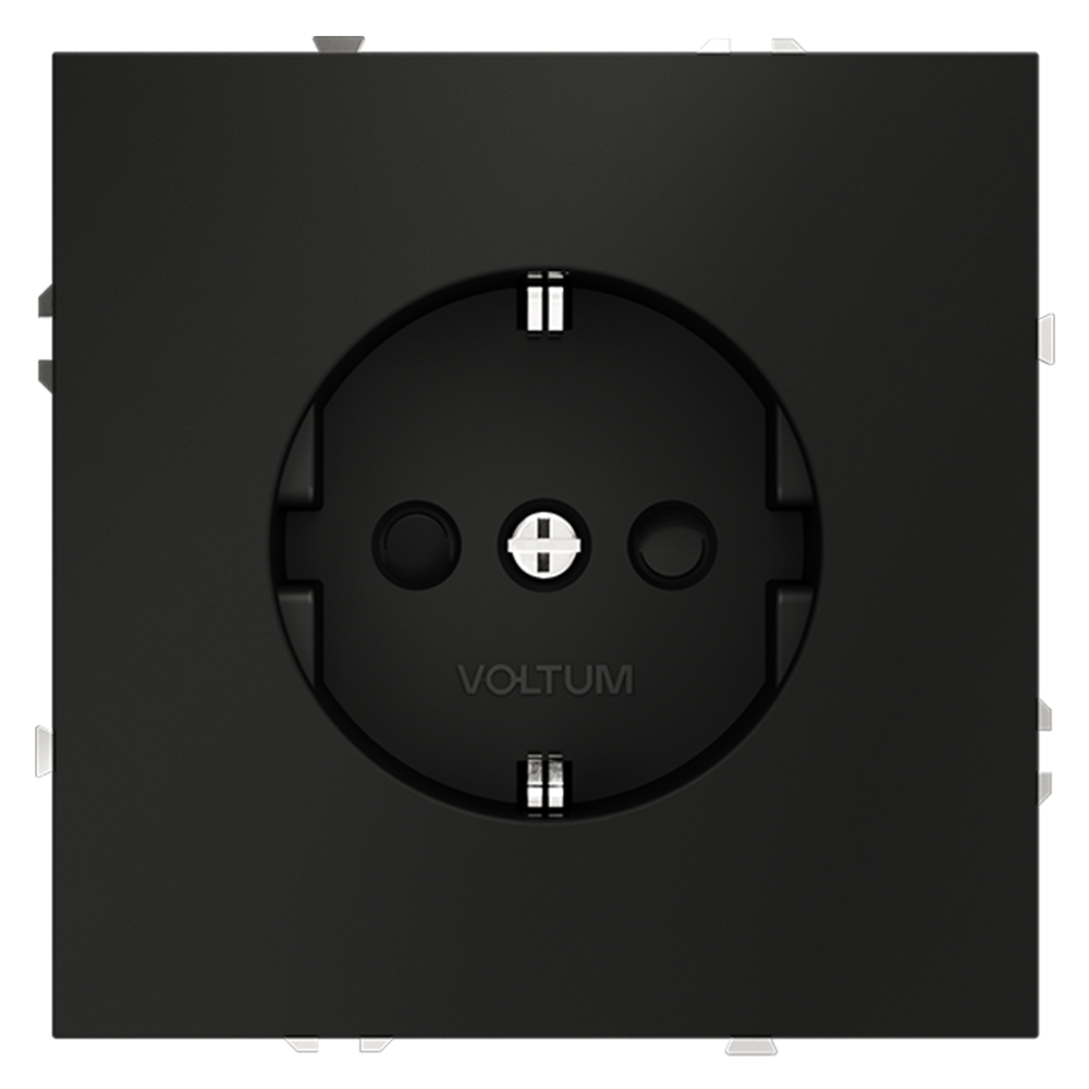 Розетка встраиваемая VOLTUM S70 с заземлением и защитными шторками, 16А, (черный матовый)