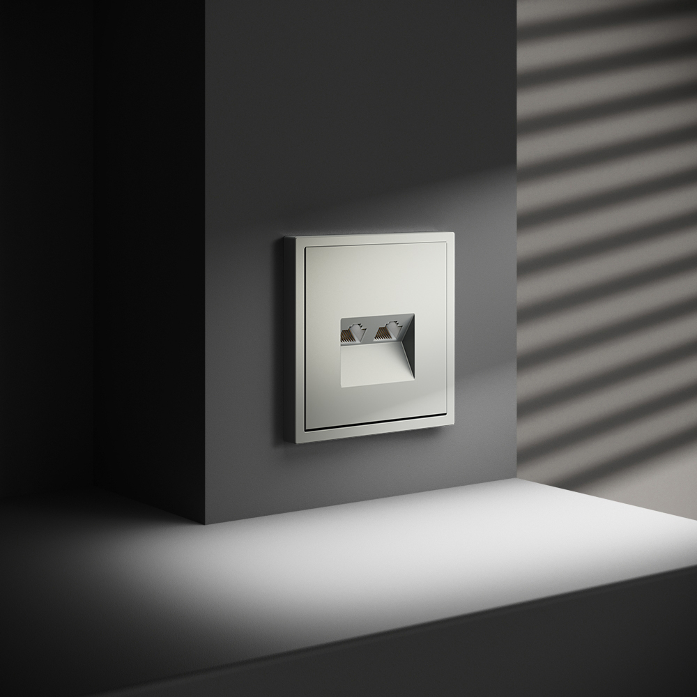 Розетка компьютерная встраиваемая VOLTUM S70 двойная RJ45+RJ45 кат.6, (сталь)