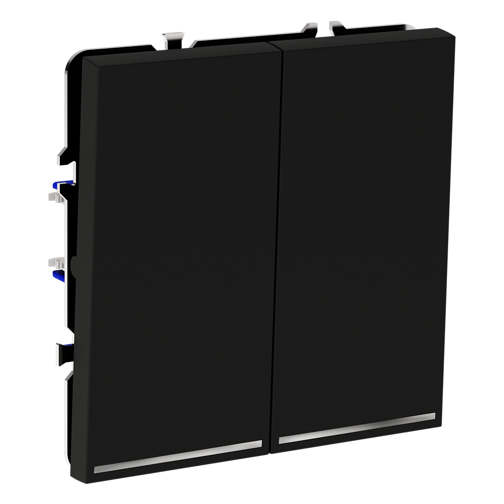 Проходной переключатель встраиваемый VOLTUM S70 двухклавишный с подсветкой 10А, (черный матовый)