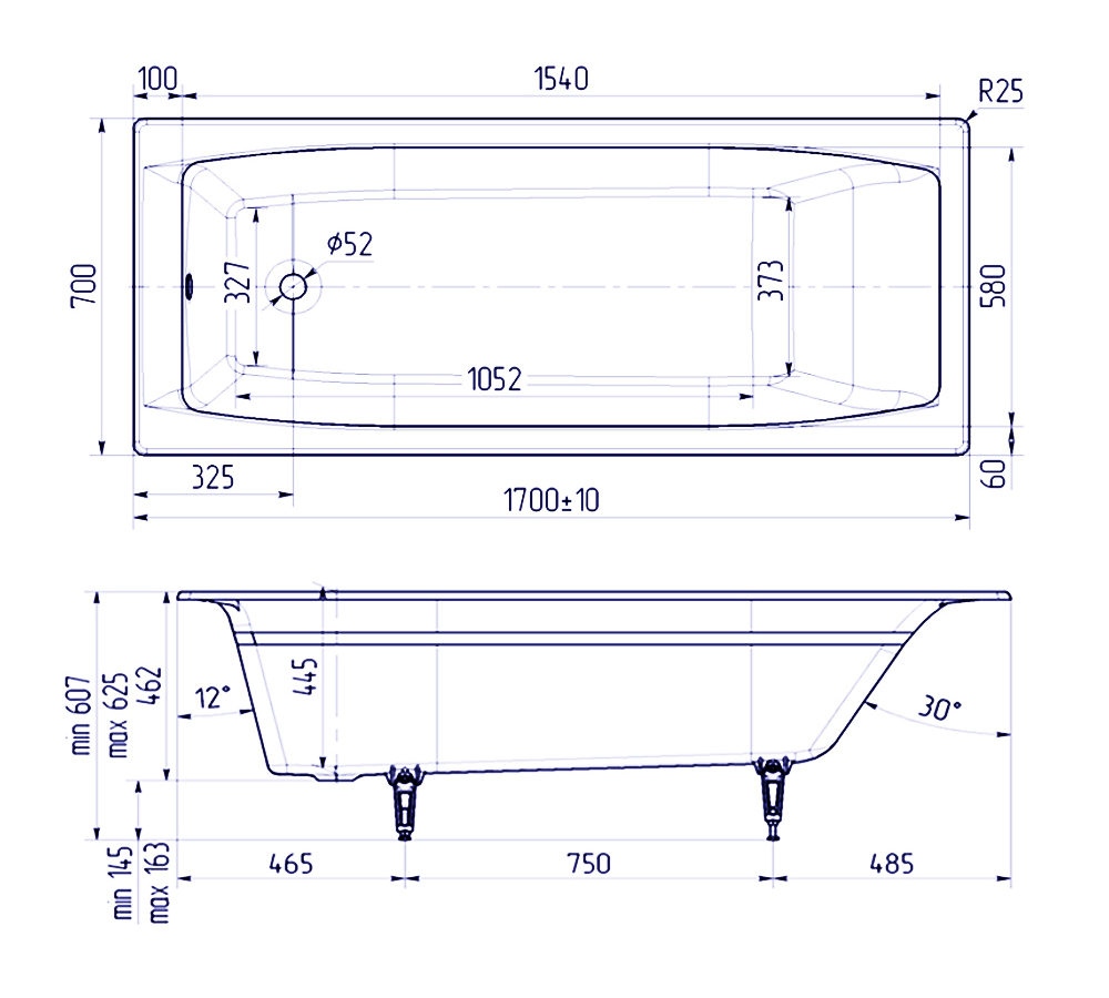 Ванна чугунная Creto Edge 170х70 см 26-1170