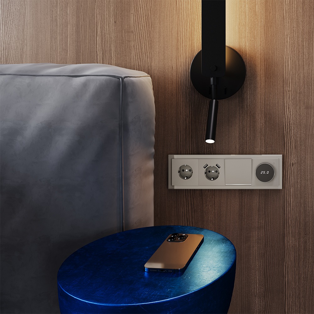 Розетка встраиваемая VOLTUM S70 с заземлением и защитными шторками, 16А, с USB, A+A, (кашемир)