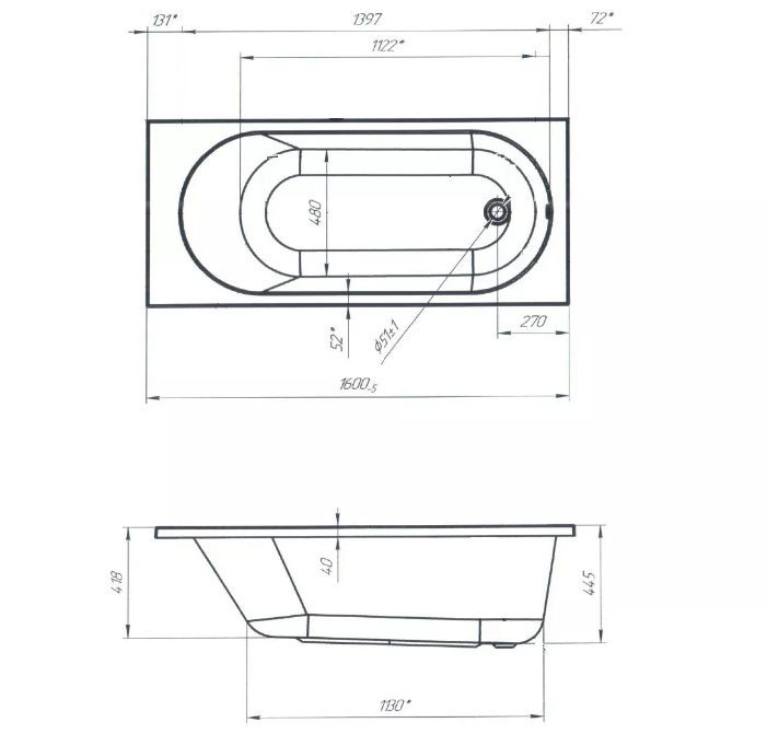 Акриловая ванна 160х70 см Creto Solly 18-16070 белая