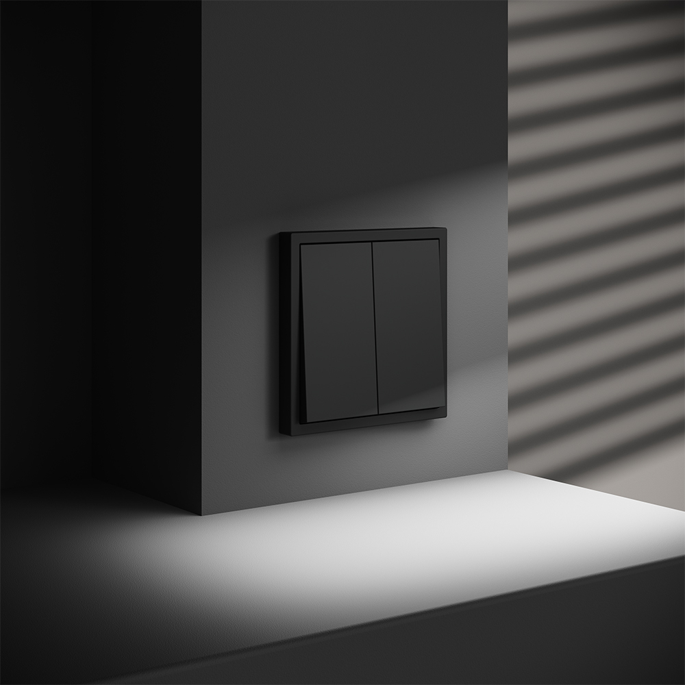 Выключатель с самовозвратом встраиваемый VOLTUM S70 двухклавишный 10А, (черный матовый)