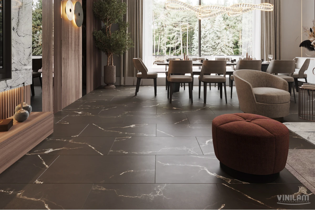 ПВХ плитка VINILAM  Allure Stone Glue 88911 Эбонитовый Мрамор Glue