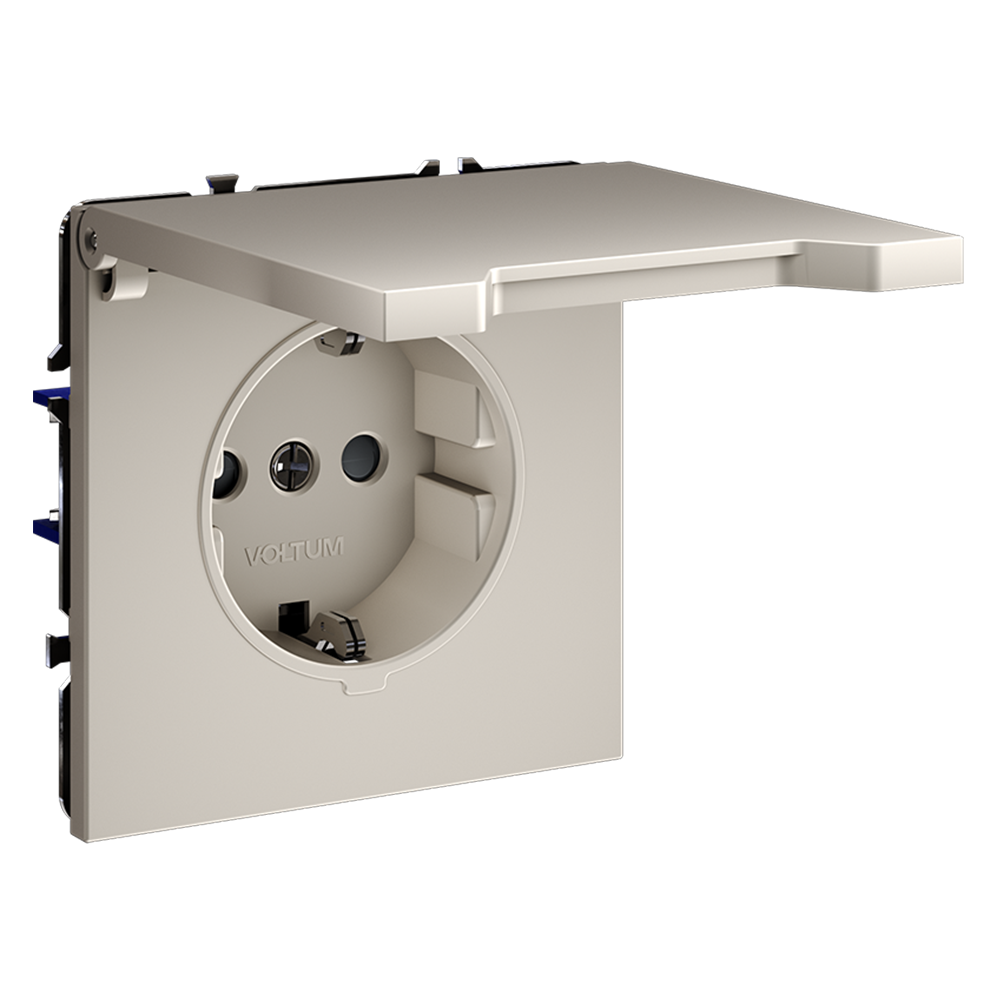 Розетка встраиваемая VOLTUM S70 с заземлением, защитными шторками и крышкой 16А, (кашемир)