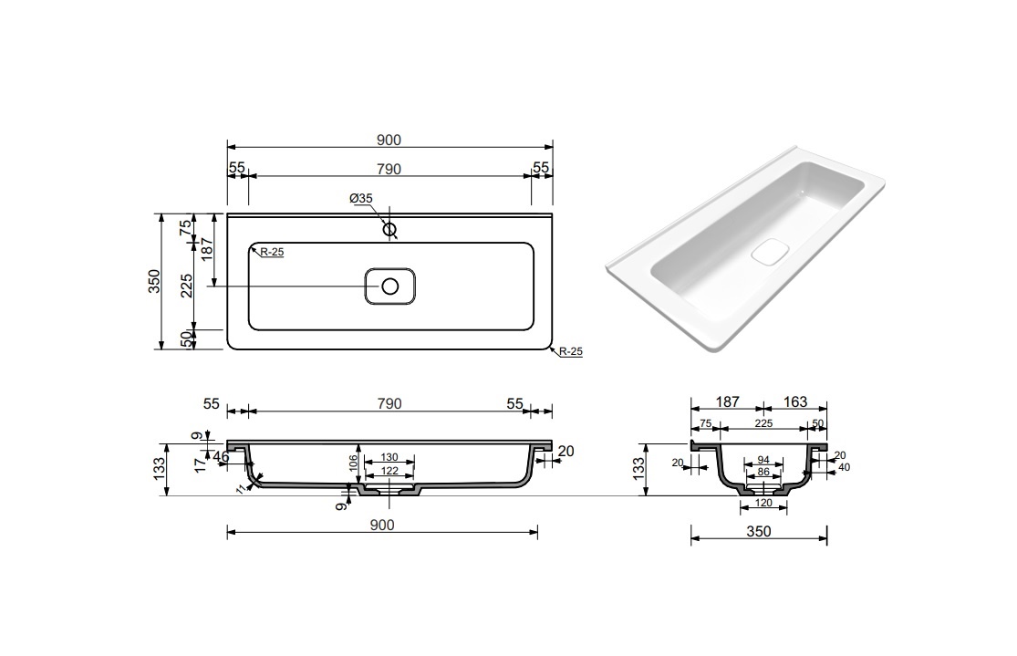 Раковина Creto Oro 90 см 21-Or90 белый