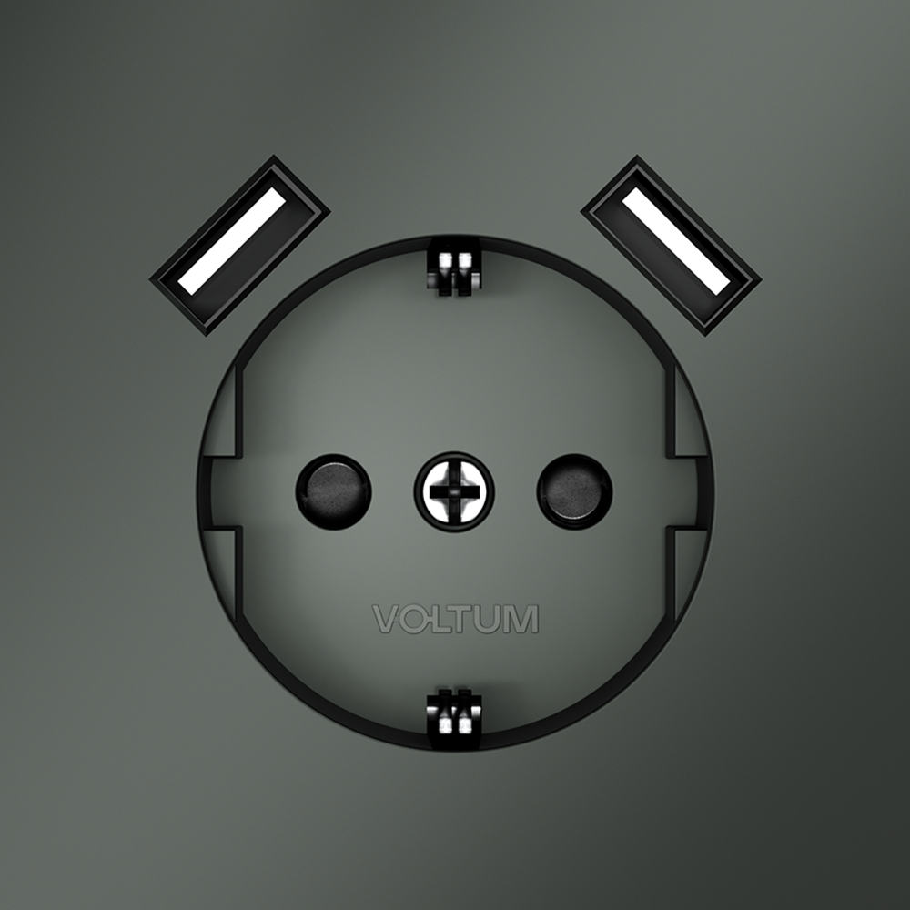 Розетка встраиваемая VOLTUM S70 с заземлением и защитными шторками, 16А, с USB, A+A, (титан)
