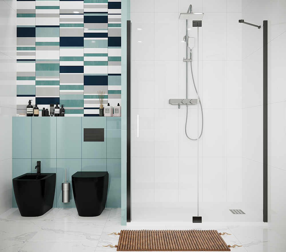 Душевая дверь Creto Tenta 123-WTW-120-C-B-8 стекло прозрачное EASY CLEAN, профиль черный, 120х200 см