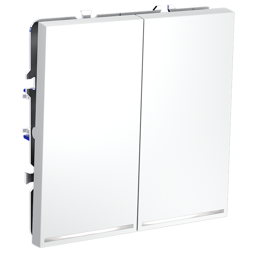 Проходной переключатель встраиваемый VOLTUM S70 двухклавишный с подсветкой 10А, (белый матовый)