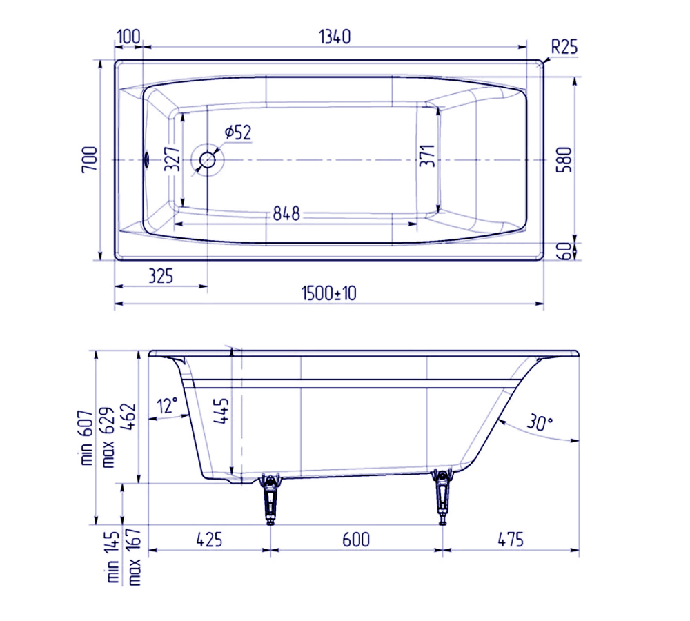 Ванна чугунная Creto Edge 150х70 см 26-1150
