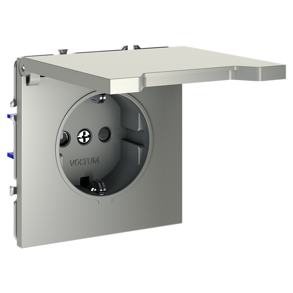 Розетка встраиваемая VOLTUM S70 с заземлением, защитными шторками и крышкой 16А, (шелк)
