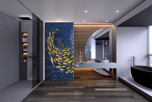 Керамогранит Декоративное панно MDetails Swirling Fish (набор из 4шт. 60x120) 120x240