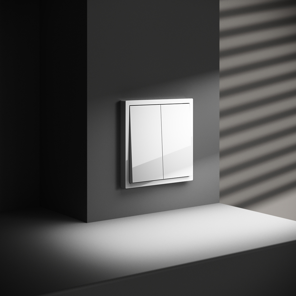 Выключатель встраиваемый VOLTUM S70 двухклавишный 10А, (белый глянцевый)