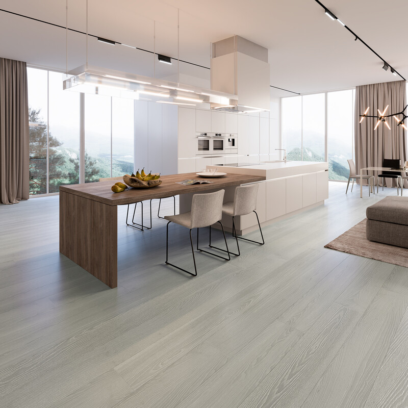 Паркетная доска ESTA 1 Strip 21075 Ash Elegant Dusky Grey White Pores brushed matt 2B 14(3)x160x1800-2390