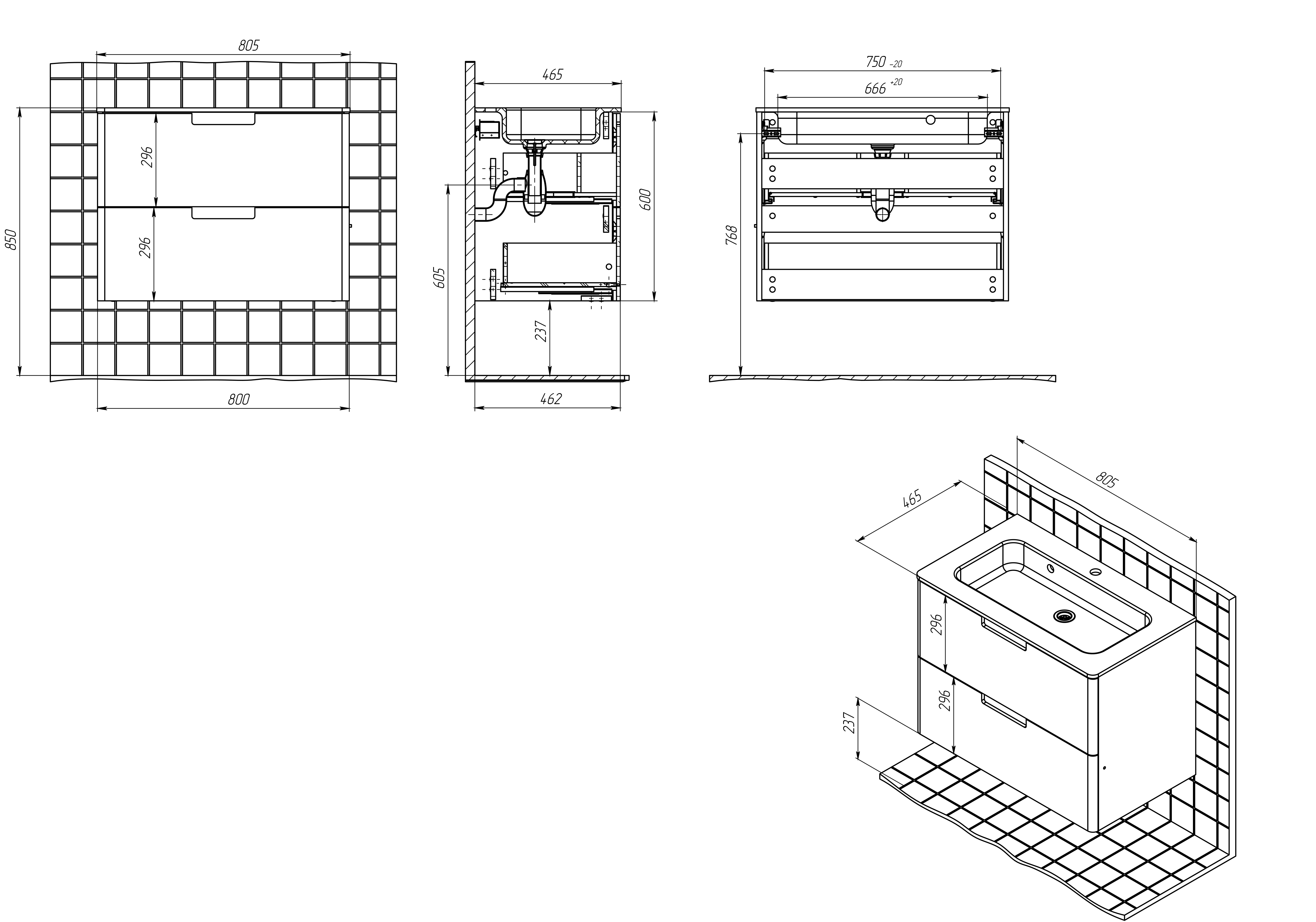 Тумба с раковиной Creto Bravo Gray 80 см