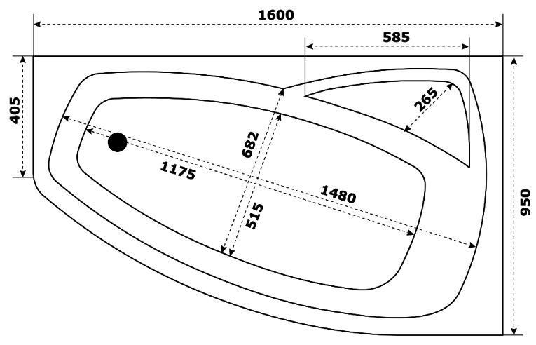 Акриловая ванна Creto Madison 160х95 правая на каркасе 22-1114