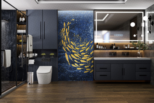 Керамогранит Декоративное панно MDetails Swirling Fish (набор из 4шт. 60x120) 120x240