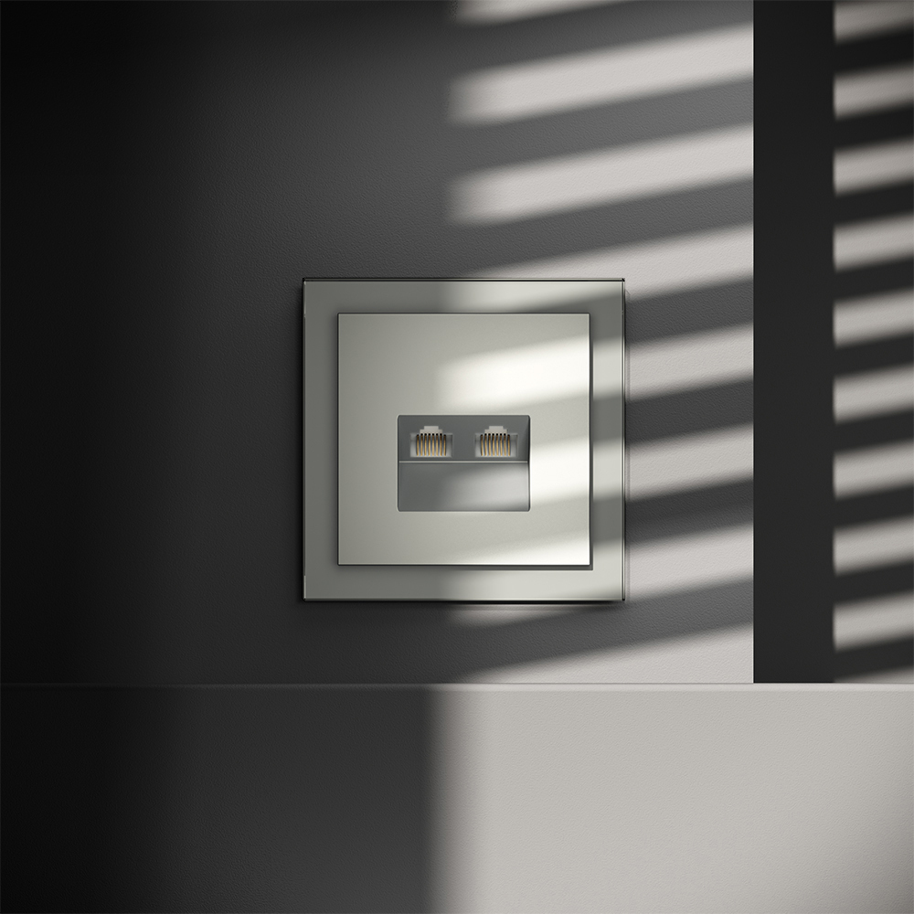 Розетка компьютерная встраиваемая VOLTUM S70 двойная RJ45+RJ45 кат.6, (сталь)