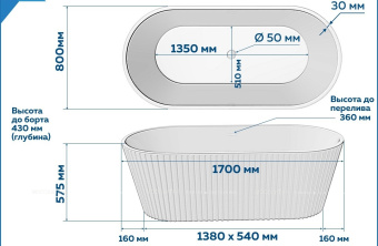 Акриловая ванна 170х80 см Creto Ribo T240314 синяя матовая