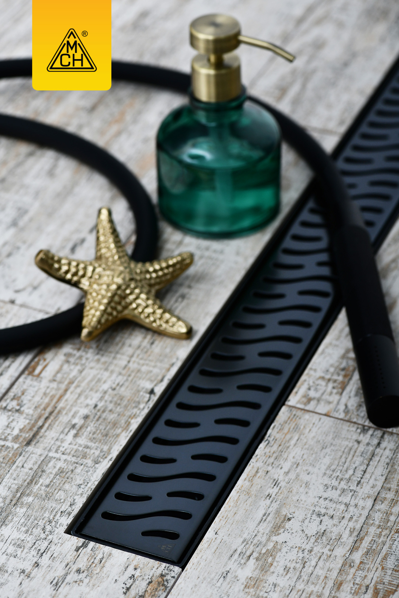 Душевой лоток 35 см Creto Zigzag CRE-350 ZB-P с решеткой, черный