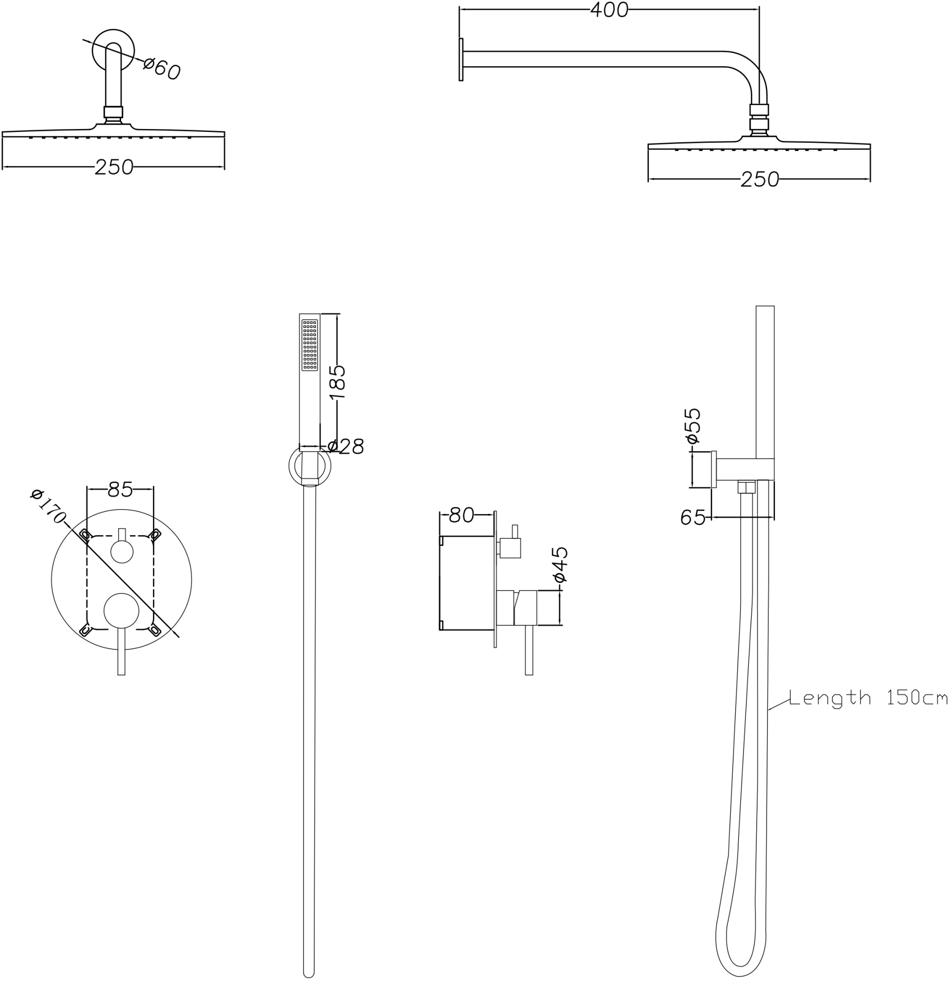 Душевой комплект Creto Element 2.0-WSM3-BK матовый черный