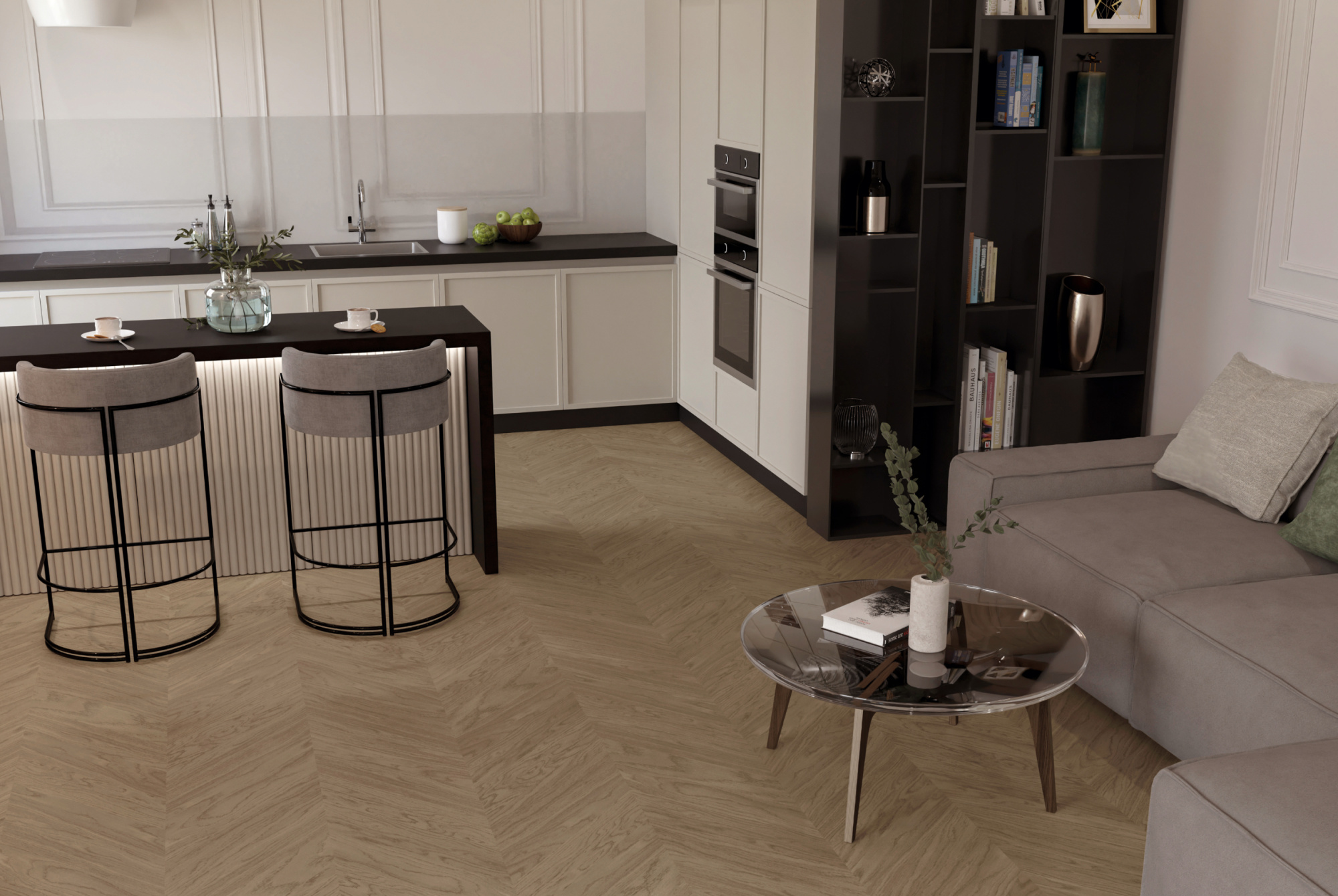 Паркет елка ESTA Chevron Nova Eco Oak Elite Sandstone Extra Matt Lacquered Gloss 5% 15503