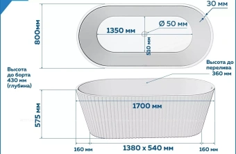 Акриловая ванна 170х80 см Creto Ribo T240311 белая матовая